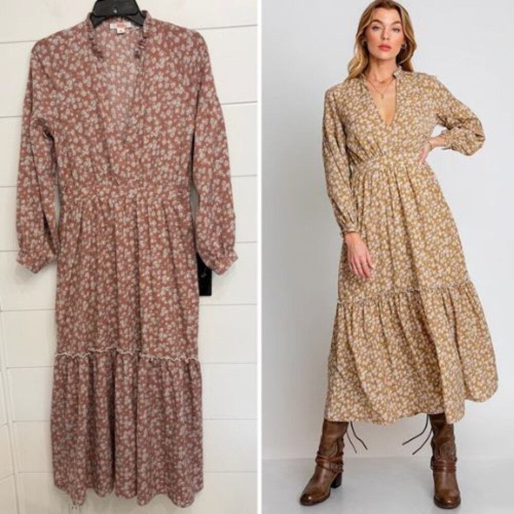 New! Monte Brown Cassandra Floral Midi Dress Size XS 36146
